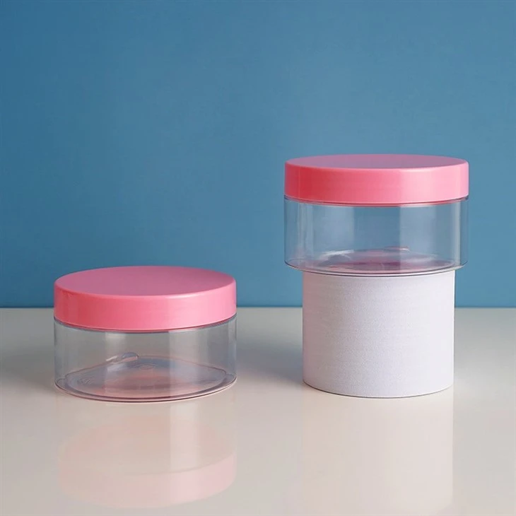 Beauty 200g 10oz Empty Round Shape Cosmetic Plastic Packaging Body Butter Body Scrub Face Cream Containers Jar With Pink Lids